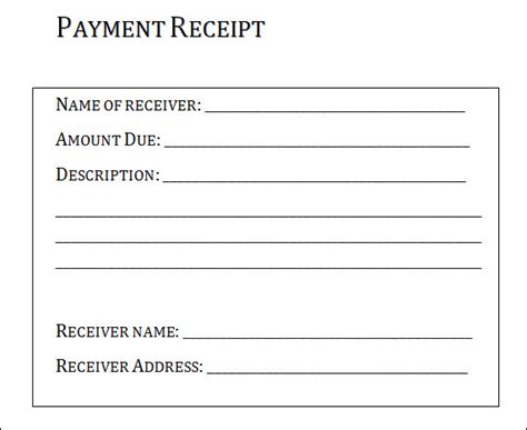 receipt  payment template printable receipt template