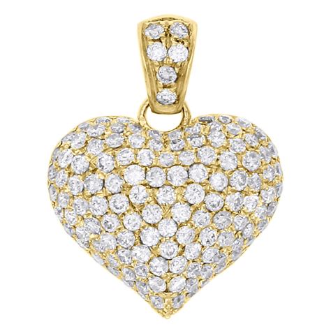 Jewelry For Less 14k Yellow Gold Diamond Puff Heart Pendant 080