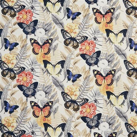 B0470c Red And Blue Large Butterflies Print Upholstery Fabric