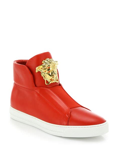 Lyst Versace First Idol Leather High Top Sneakers In Red For Men