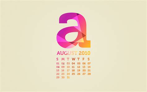 August 2010 Desktop Calendar Wallpaper Paper Leaf