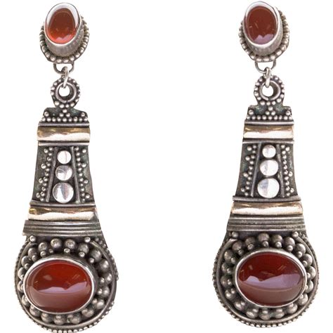 These Are A Stunning Pair Of Vintage Art Deco Carnelian Copper And
