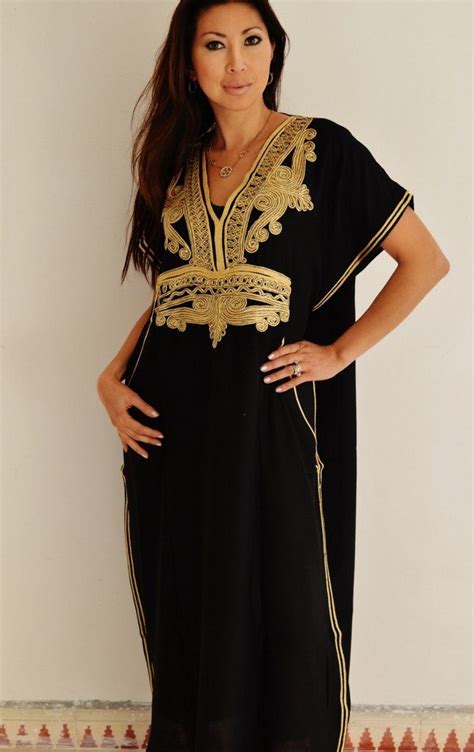 Black With Gold Embroidery Marrakech Resort Kaftan Moroccan Kaftan In
