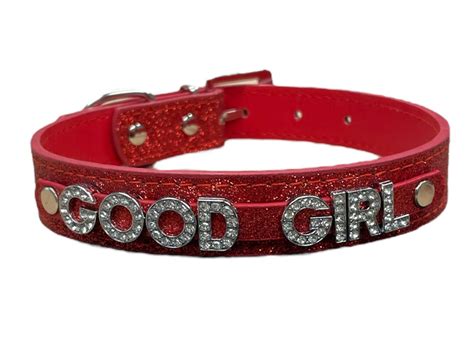 Daddys Good Girl Rhinestone Choker Sparkly Red Vegan Leather Bdsm Collar For Little Cumslut Ddlg