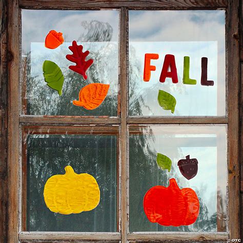 Fall Leaves And Pumpkins Thanksgiving Gel Window Clings Oriental Trading