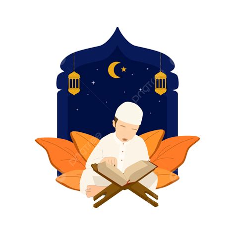 Gambar Ilustrasi Vektor Ramadhan Seorang Anak Membaca Qur An Ramadan