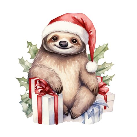 Cute Sloth For Christmas With Watercolor Illustration Christmas