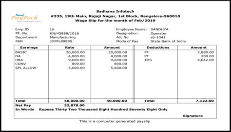 Salary Slip Format Financepassa
