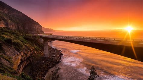 Download Wallpaper 1920x1080 Sea Cliff Bridge Nsw Australia Sunset