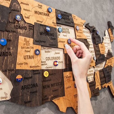 Us Travel Map Push Pin Map Wood Map Of United States Etsy
