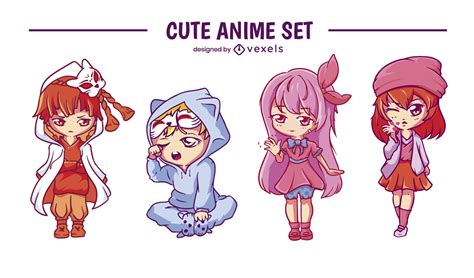 Cute Anime Character Set Vector Download