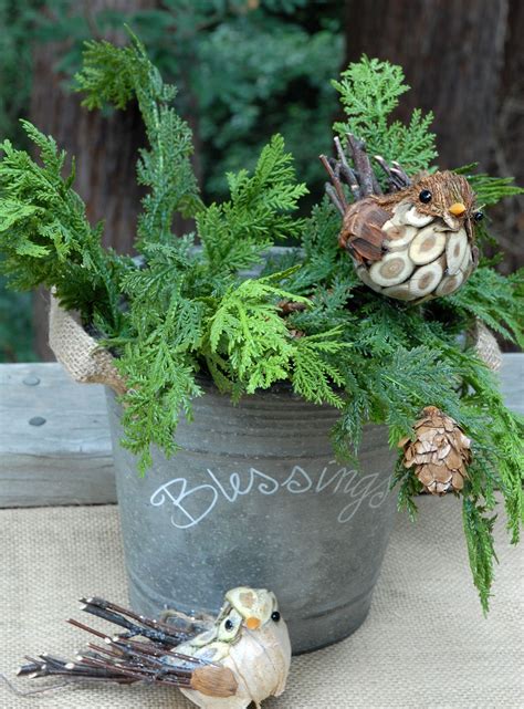 Metal Bucket with Burlap Handles Gray 6.5in | Winter outdoor