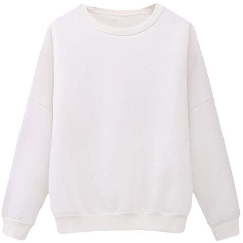 Womens Crewneck Fleece Long Sleeve Plain Sweatshirt White 24 Liked