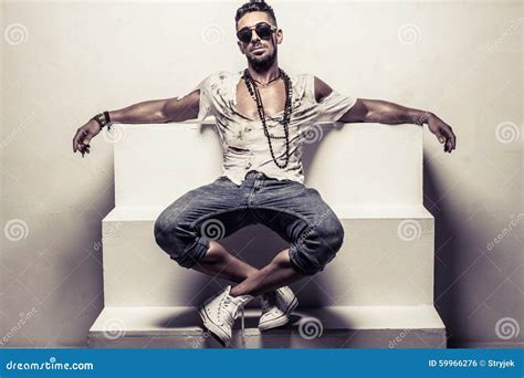 Man Wearing Sunglasses Sitting On Steps Stock Photo Image Of Steps