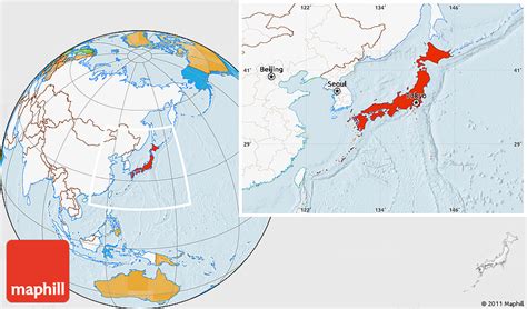 Political Location Map of Japan, highlighted continent