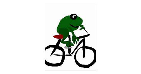 Funny Green Frog Riding Bicycle Postcard