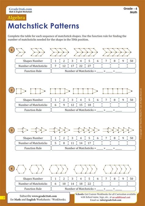 Matchstick Patterns Worksheet Grade 6 Pattern Worksheet Math