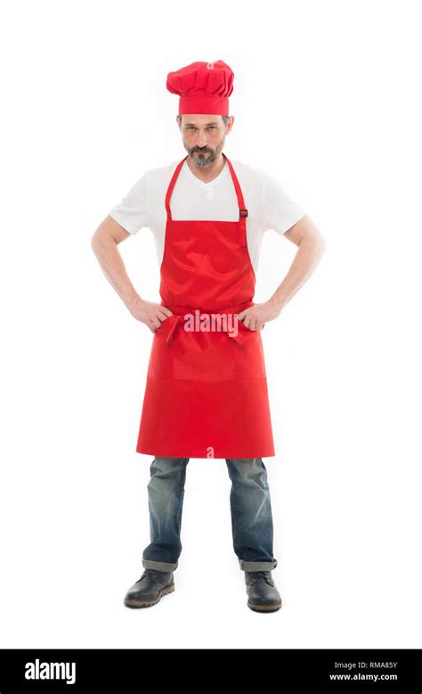 Man In Apron Confident Mature Handsome Man White Background Cooking As Professional Occupation