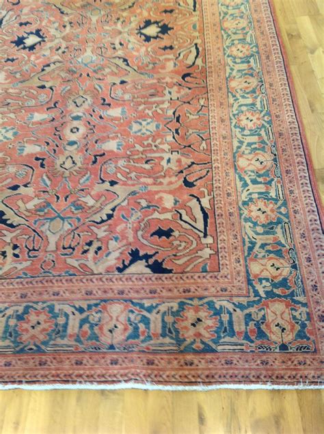 Traditional Pakistani Red Wool Area Rug With Teal Border For Sale At