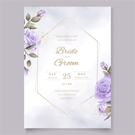 Premium Vector Wedding Invitation With Purple Roses Template