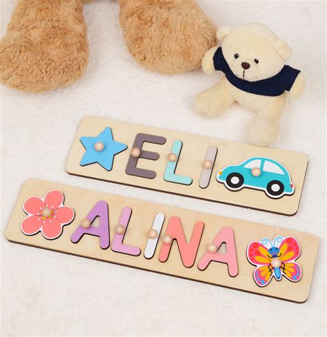 Custom Wooden Baby Name Puzzle With Rainbow And Unicorn Etsy