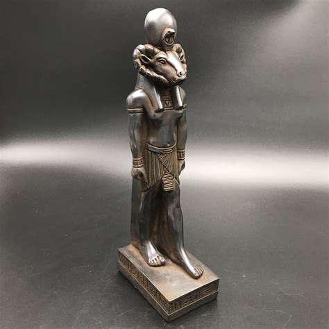 Egyptian God Of Source Of Nile And Fertility Khnum Statue Inches Tall In Black Polystone