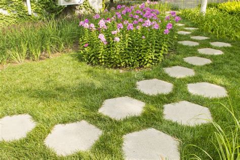 Curving Stepping Stone Path In The Garden Stock Image Image Of Green