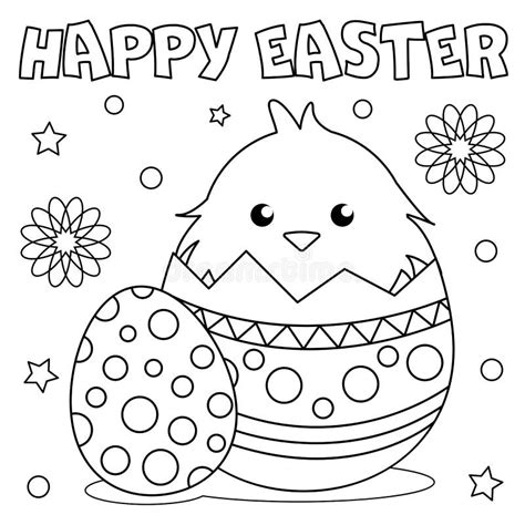 Happy Easter Chick Coloring Page Stock Vector Illustration Of Season