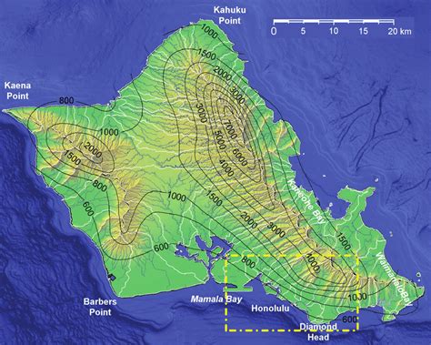 Map Of The Island Of Oahu Hawaii Showing The Study Area Box As
