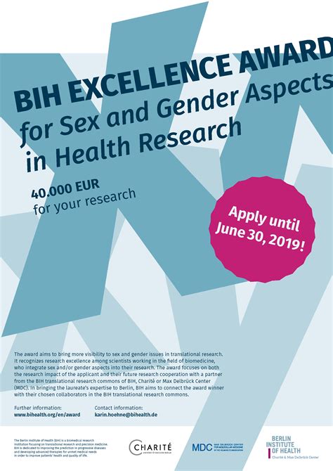 Apply For The Bhi Excellence Award For Sex And Gender Aspects In Health