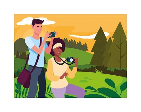 Premium Vector Woman And Man Taking Picture