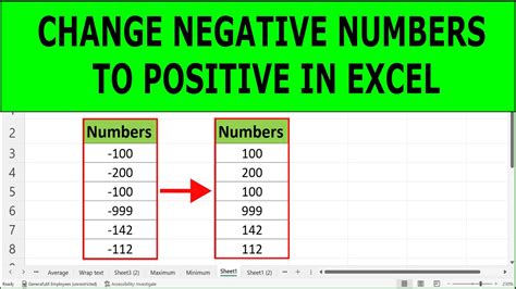How To Change Negative Numbers To Positive In Excel Convert Negative