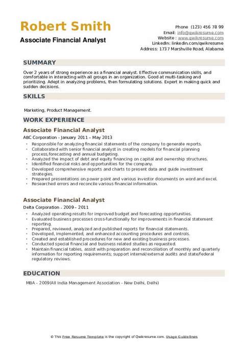 How is the mba resume different from other resumes? Associate Financial Analyst Resume Samples | QwikResume