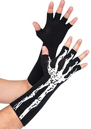 Glow In The Dark Fingerless Skeleton Gloves Costume Accessory For
