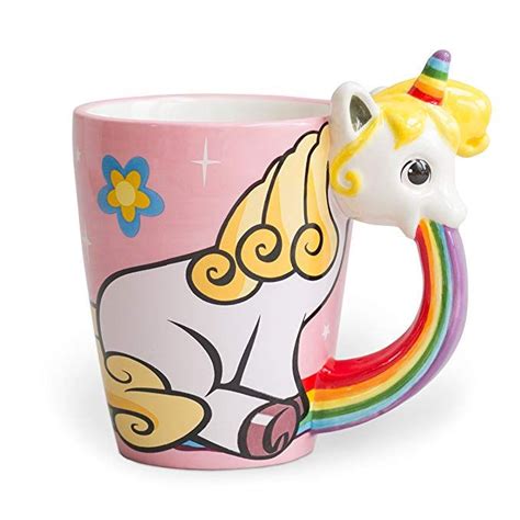 El And Groove Funny Unicorn Mug 12oz Capacity In Pink With Rainbow And Stars Made Of Ceramics