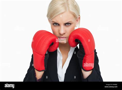 Combative Woman With Red Gloves Fighting Stock Photo Alamy