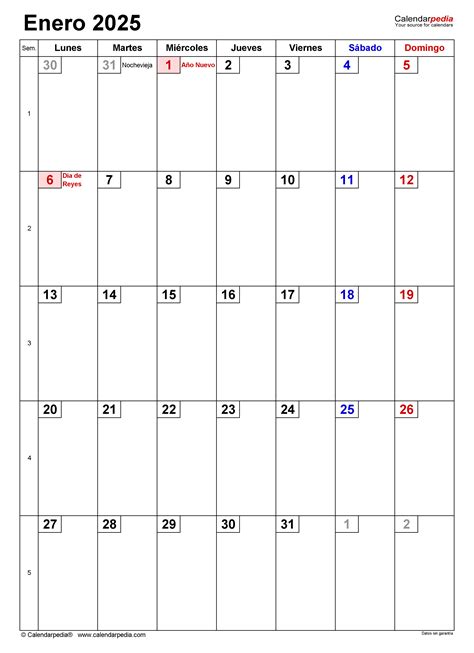 Calendario Enero 2025 En Word Excel Y Pdf Calendarpedia
