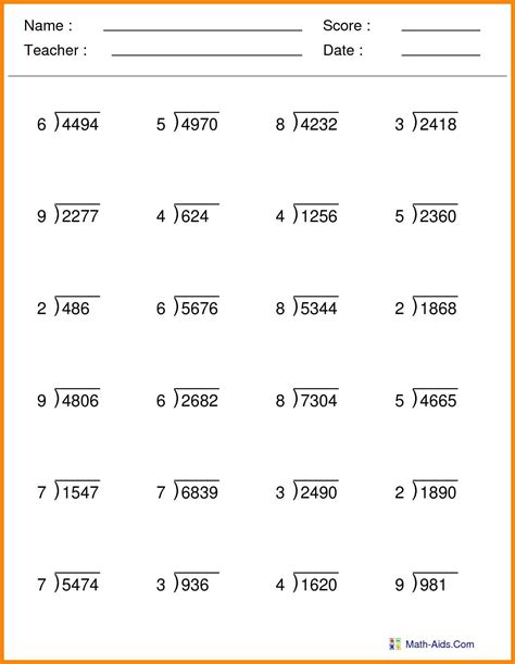 Parenthesis exponents multiplication and division and addition and subtraction. 5th Grade Division Worksheet 4 Worksheet Free Math ...