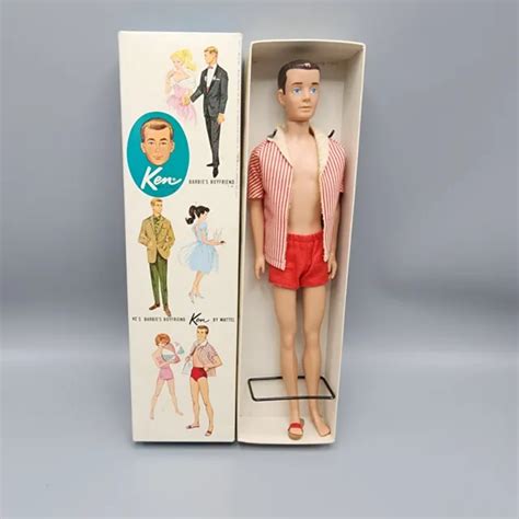 Vintage Ken Doll Brunette Straight Leg W Box Stand Barbie Mattel S