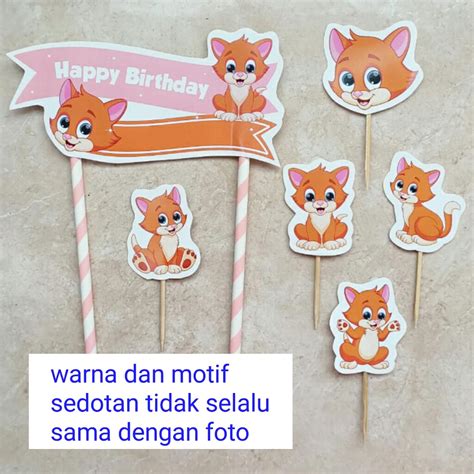 Topper Toper Hiasan Kue Cake Ulang Tahun Happy Birthday Karakter Kucing