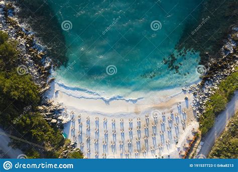 Sunrise Over Marble Beach Porto Vathy In Thassos Island Greece Stock