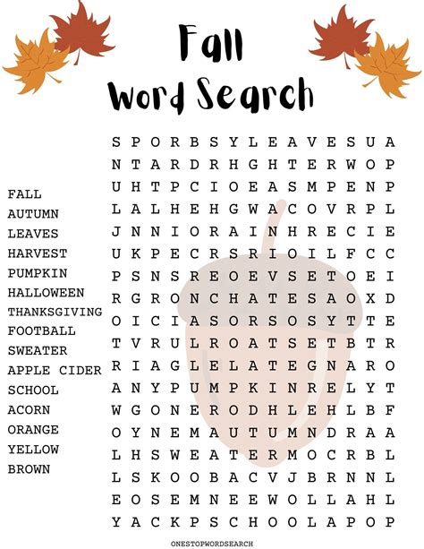 Fall Word Search Puzzle With Answer Sheet Autumn Word Search Seasonal