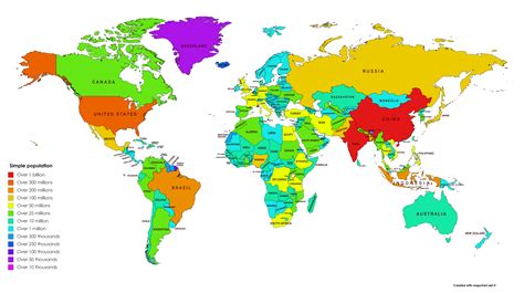 Population Of Most Countries In Simple Form World Map With Countries