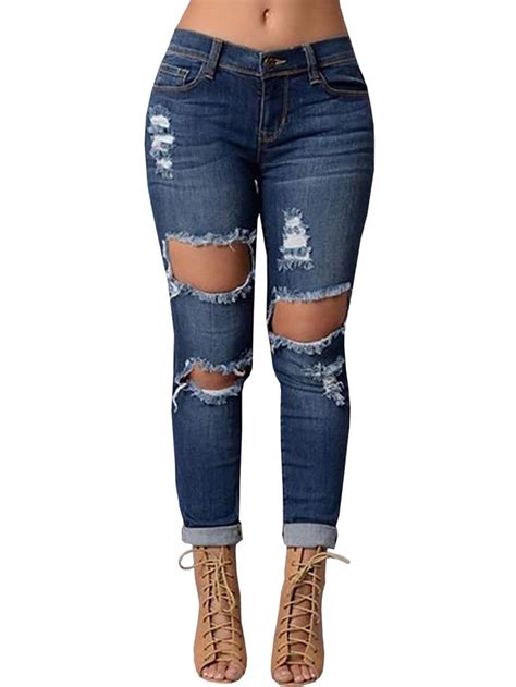 SySea Blue Washed Ripped Jeans For Women Skinny Pencil Pants Walmart Walmart