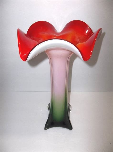 Murano Italian Art Glass Jack In The Pulpit Lily Vase 14 25 Green Red White Lily Vases Glass