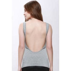 Gray S Sexy Scoop Neck Solid Color Backless Tank Top For Women Rosegal Com