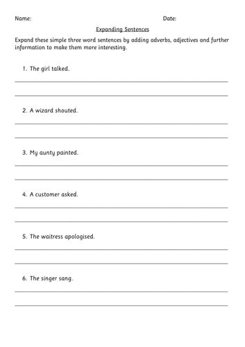 Expanding Sentences Worksheet 4th Grade