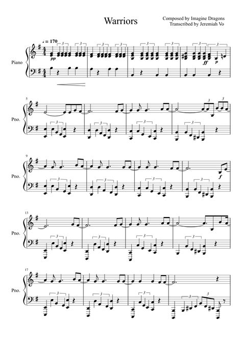 • 1,4 млн просмотров 2 года назад. Imagine Dragons - Warriors sheet music for Piano download free in PDF or MIDI