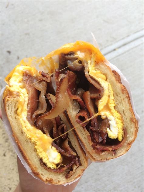 A Bacon Egg And Cheese Croissant Breakfast Sandwich You