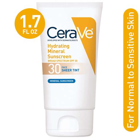 CeraVe Hydrating Mineral Sunscreen Sheer Tint Facial SPF Fl Oz Walmart Com